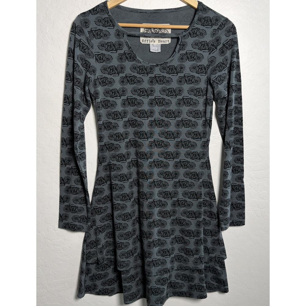 Effie's Heart Motorbike S Swing Dress Gray Black Long Sleeve Tiered Rockabilly